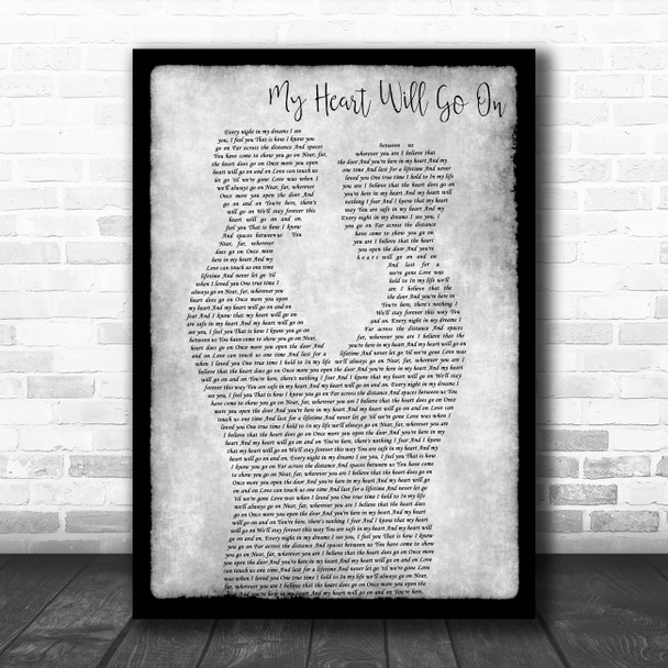 Celine Dion My Heart Will Go On Gay Couple Two Men Dancing Grey Wall Art Gift Song Lyric Print