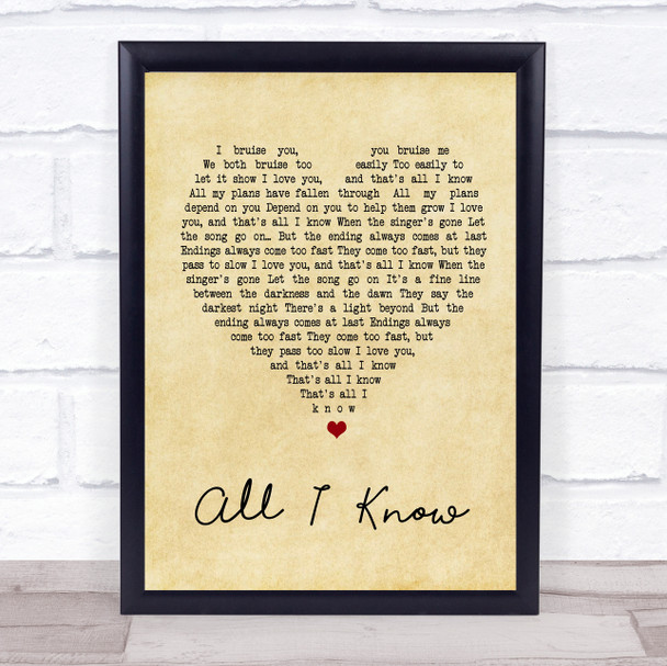 Art Garfunkel All I Know Vintage Heart Song Lyric Music Wall Art Print