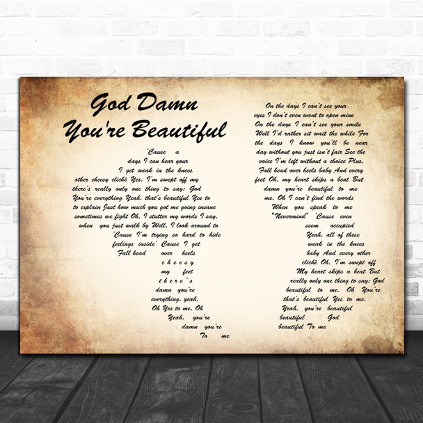 Chester See God Damn You're Beautiful Man Lady Couple Decorative Gift Song Lyric Print