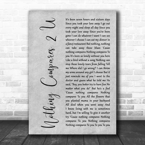 Chris Cornell Nothing Compares 2 U Grey Rustic Script Decorative Gift Song Lyric Print