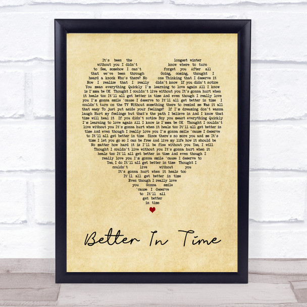 Better In Time Leona Lewis Vintage Heart Song Lyric Music Wall Art Print