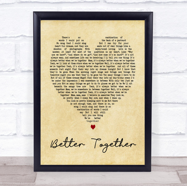 Better Together Jack Johnson Vintage Heart Song Lyric Music Wall Art Print