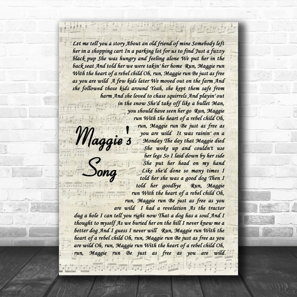 Chris Stapleton Maggies Song Vintage Script Decorative Wall Art Gift Song Lyric Print