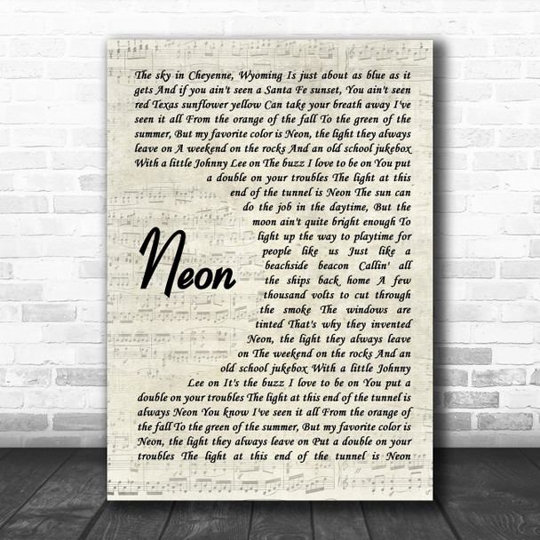 Chris Young Neon Vintage Script Decorative Wall Art Gift Song Lyric Print