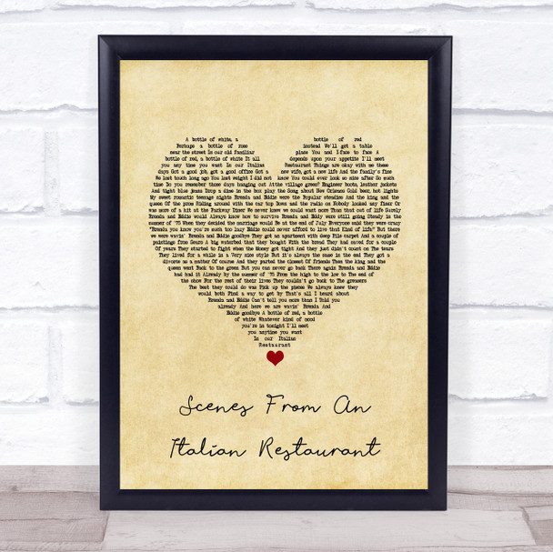 Billy Joel Scenes From An Italian Restaurant Vintage Heart Song Lyric Music Wall Art Print