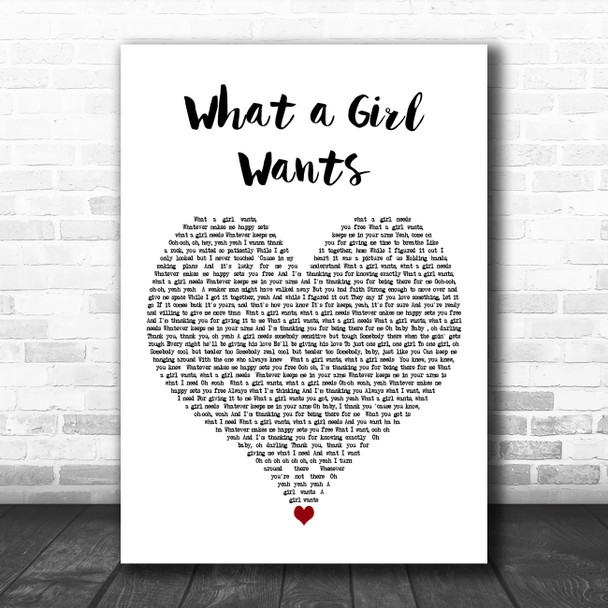 Christina Aguilera What a Girl Wants White Heart Decorative Wall Art Gift Song Lyric Print