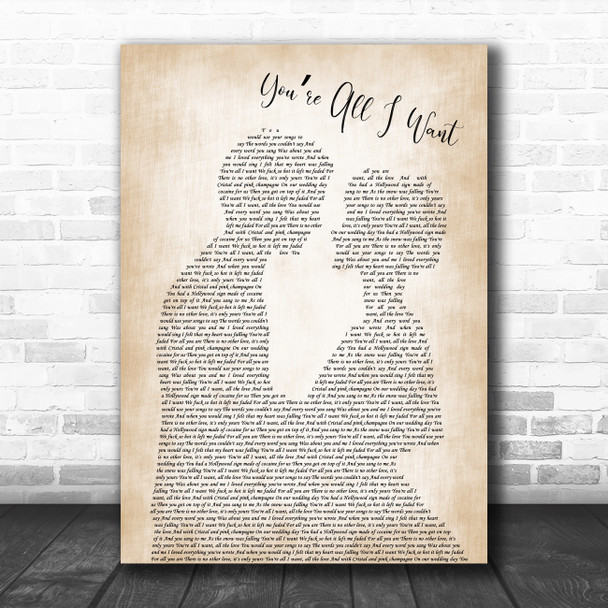 Cigarettes After Sex Youre All I Want Man Lady Bride Groom Wedding Gift Song Lyric Print