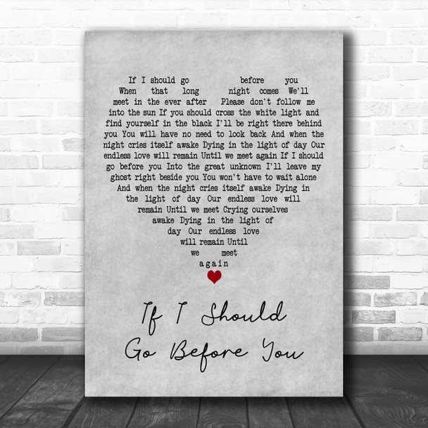 City And Colour If I Should Go Before You Grey Heart Decorative Wall Art Gift Song Lyric Print