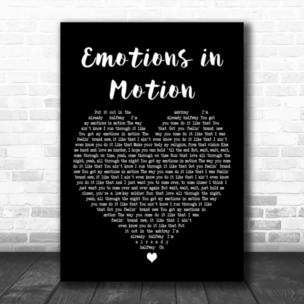 Clever Emotions in Motion Black Heart Decorative Wall Art Gift Song Lyric Print