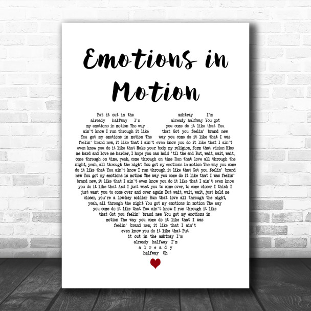Clever Emotions in Motion White Heart Decorative Wall Art Gift Song Lyric Print