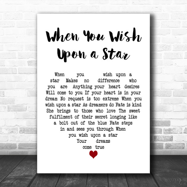 Cliff Edwards When You Wish Upon a Star White Heart Decorative Wall Art Gift Song Lyric Print