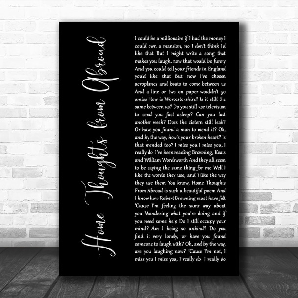 Clifford T. Ward Home Thoughts from Abroad Black Script Decorative Wall Art Gift Song Lyric Print