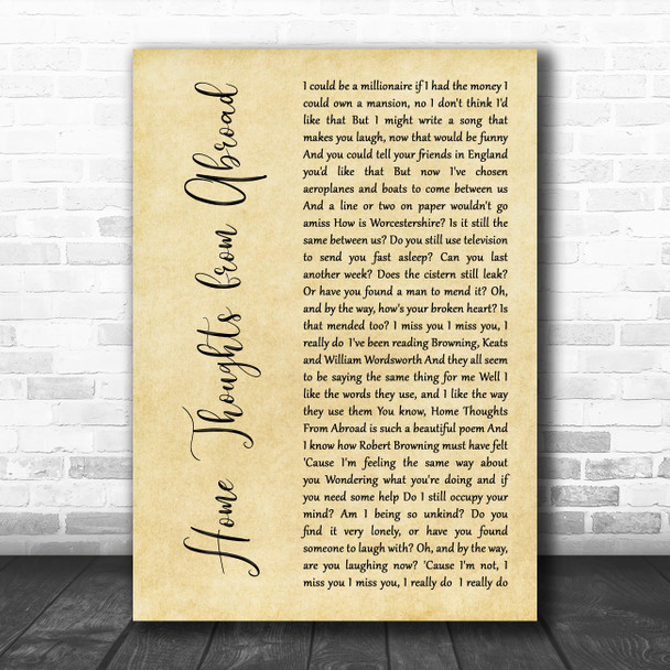 Clifford T. Ward Home Thoughts from Abroad Rustic Script Decorative Gift Song Lyric Print