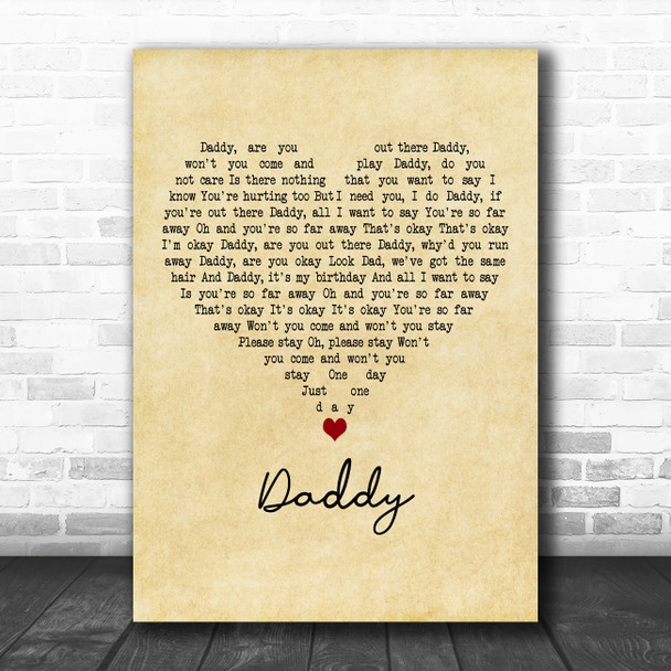 Coldplay Daddy Vintage Heart Decorative Wall Art Gift Song Lyric Print