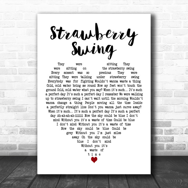 Coldplay Strawberry Swing White Heart Decorative Wall Art Gift Song Lyric Print