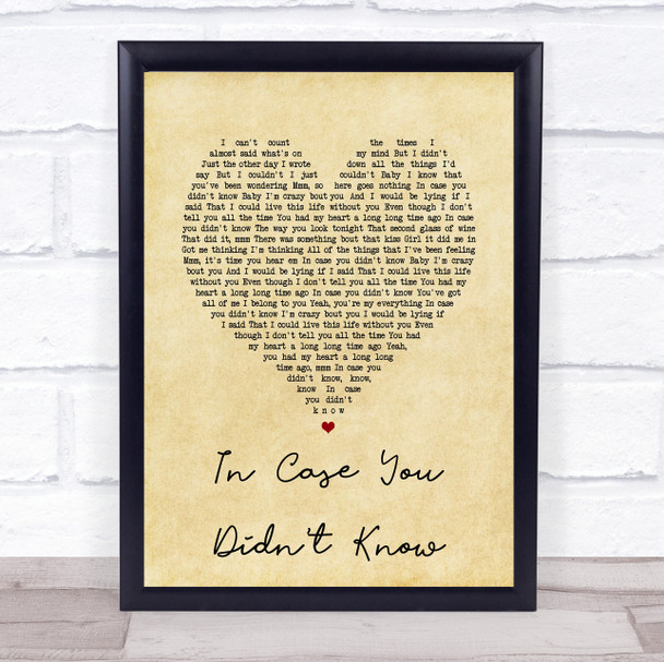 Brett Young In Case You Didn't Know Vintage Heart Song Lyric Music Wall Art Print