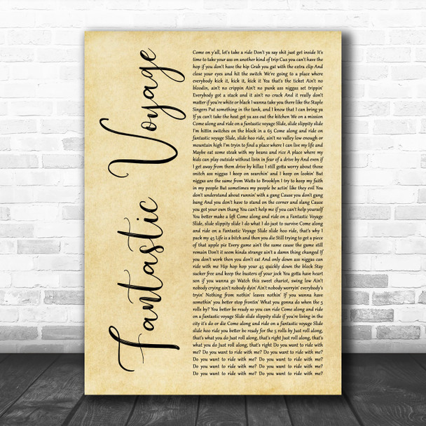 Coolio Fantastic Voyage Rustic Script Decorative Wall Art Gift Song Lyric Print