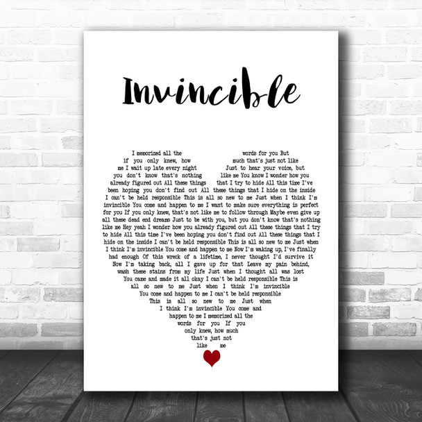 Crossfade Invincible White Heart Decorative Wall Art Gift Song Lyric Print