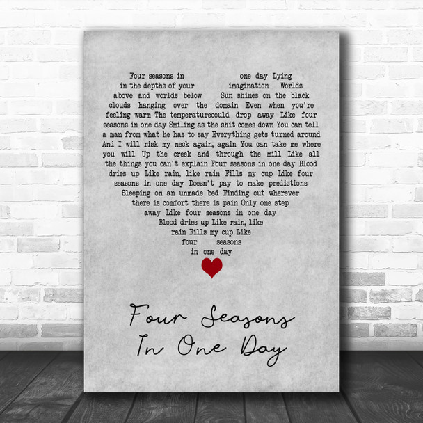 Crowded House Four Seasons In One Day Grey Heart Decorative Wall Art Gift Song Lyric Print