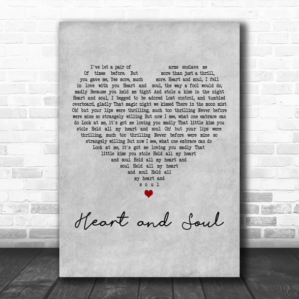 Crystal Gayle Heart and Soul Grey Heart Decorative Wall Art Gift Song Lyric Print