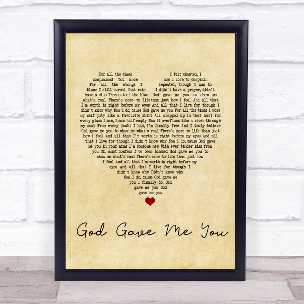 Bryan White God Gave Me You Vintage Heart Song Lyric Music Wall Art Print