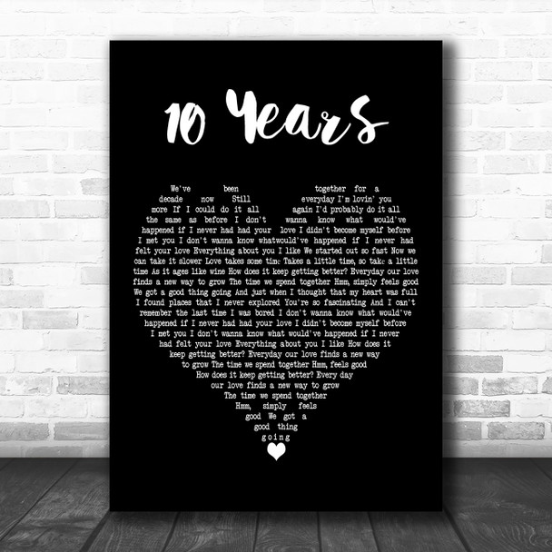 Daði Freyr 10 Years Black Heart Decorative Wall Art Gift Song Lyric Print