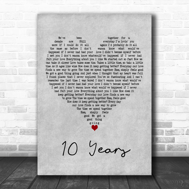 Daði Freyr 10 Years Grey Heart Decorative Wall Art Gift Song Lyric Print