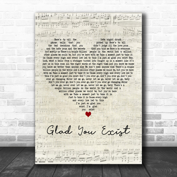Dan + Shay Glad You Exist Script Heart Decorative Wall Art Gift Song Lyric Print