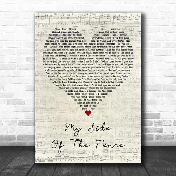 Dan + Shay My Side Of The Fence Script Heart Decorative Wall Art Gift Song Lyric Print