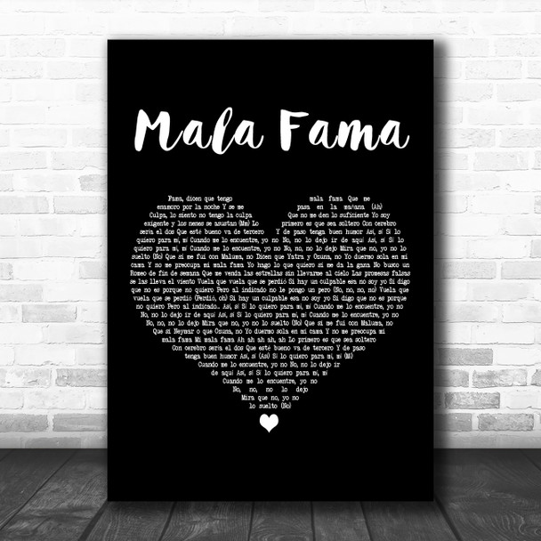 Danna Paola Mala Fama Black Heart Decorative Wall Art Gift Song Lyric Print