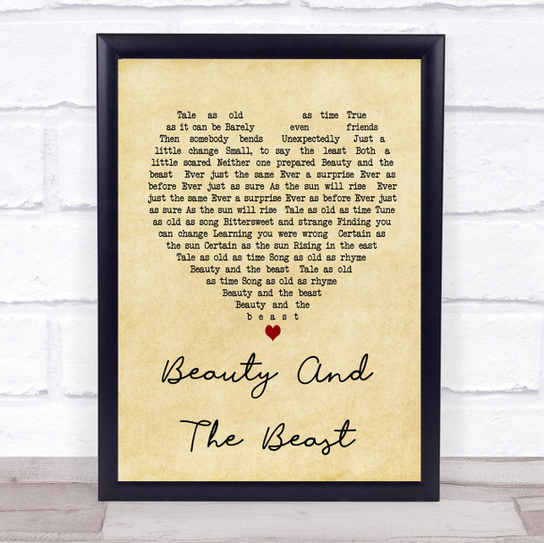 Celine Dione Beauty And The Beast Vintage Heart Song Lyric Music Wall Art Print