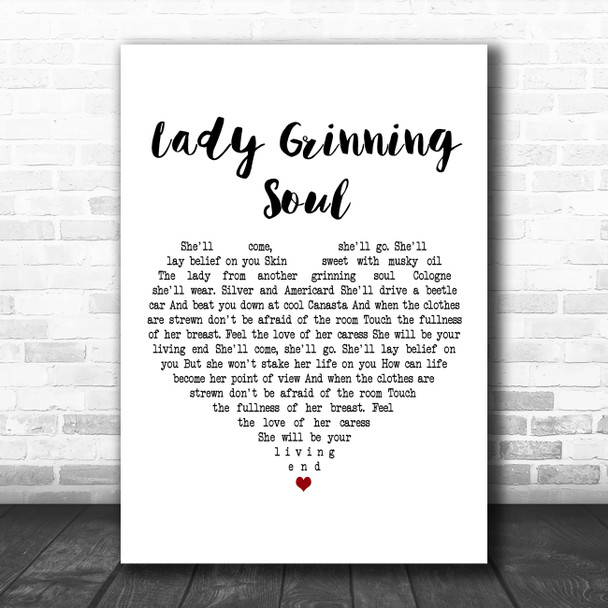 David Bowie Lady Grinning Soul White Heart Decorative Wall Art Gift Song Lyric Print