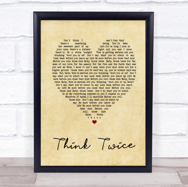 Celine Dione Think Twice Vintage Heart Song Lyric Music Wall Art Print