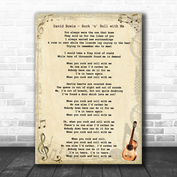 David Bowie Rock n Roll with Me Vintage Guitar Decorative Wall Art Gift Song Lyric Print