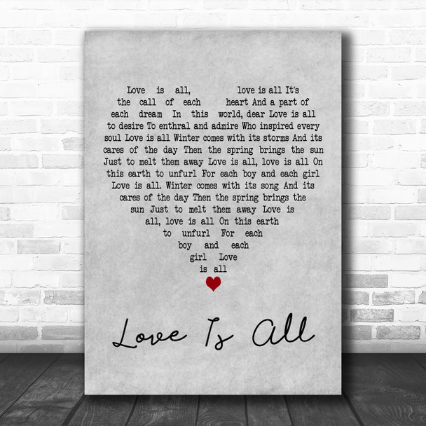 Deanna Durbin Love Is All Grey Heart Decorative Wall Art Gift Song Lyric Print
