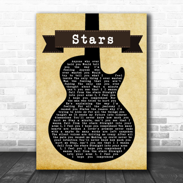 Simply Red Stars Black Guitar Song Lyric Music Wall Art Print