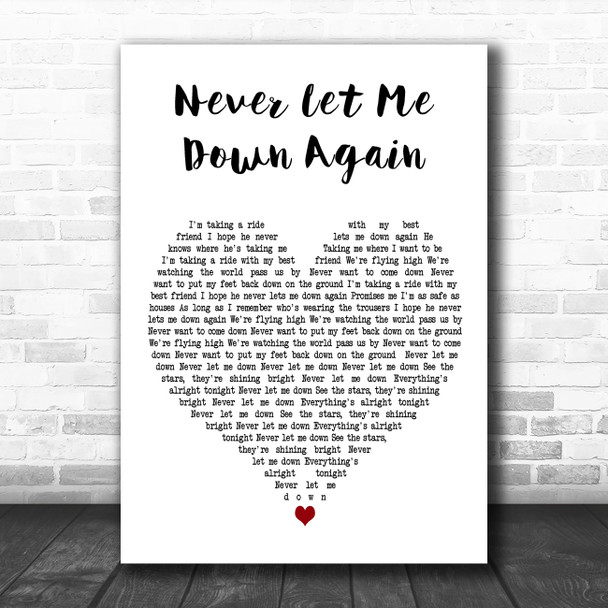 Depeche Mode Never Let Me Down Again White Heart Decorative Wall Art Gift Song Lyric Print