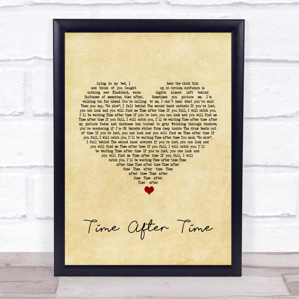 Cyndi Lauper Time After Time Vintage Heart Song Lyric Music Wall Art Print