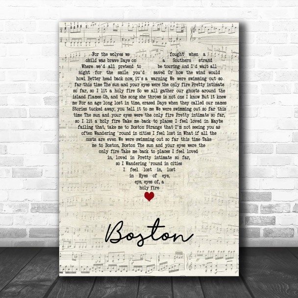 Dermot Kennedy Boston Script Heart Decorative Wall Art Gift Song Lyric Print