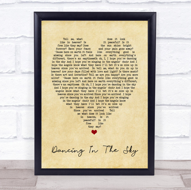 Dani And Lizzy Dancing In The Sky Vintage Heart Song Lyric Music Wall Art Print