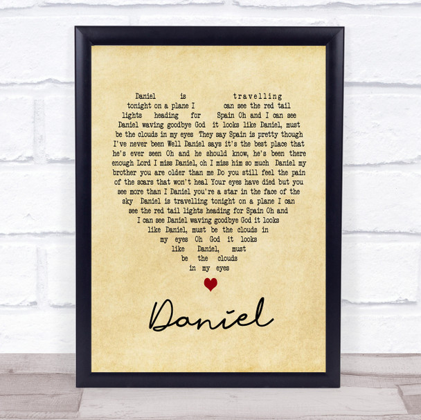 Daniel Elton John Vintage Heart Song Lyric Music Wall Art Print