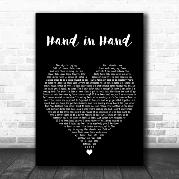 Dire Straights Hand in Hand Black Heart Decorative Wall Art Gift Song Lyric Print