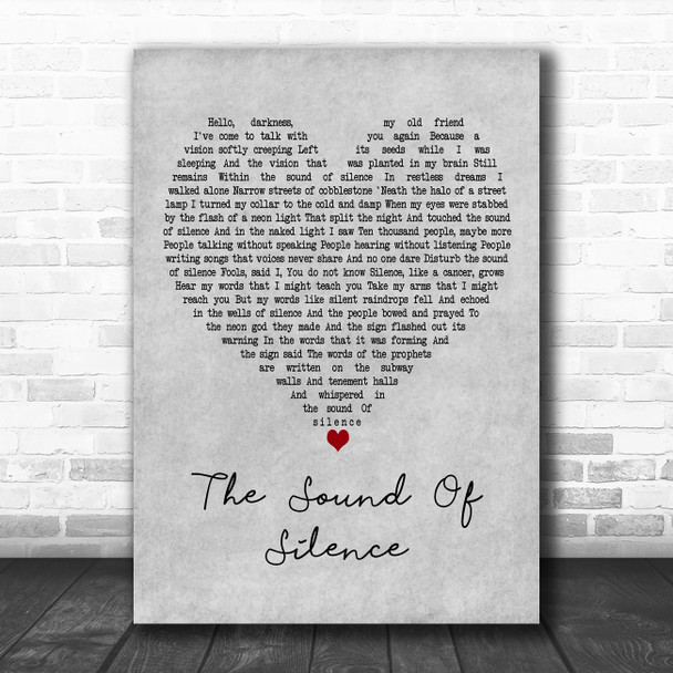 Disturbed The Sound Of Silence Grey Heart Decorative Wall Art Gift Song Lyric Print