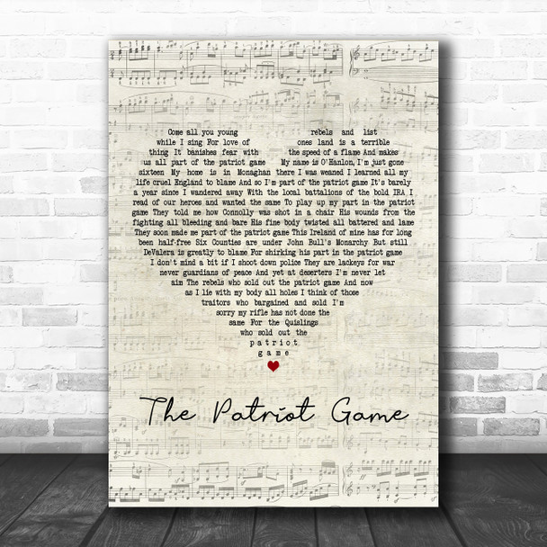 Dominic Behan The Patriot Game Script Heart Decorative Wall Art Gift Song Lyric Print