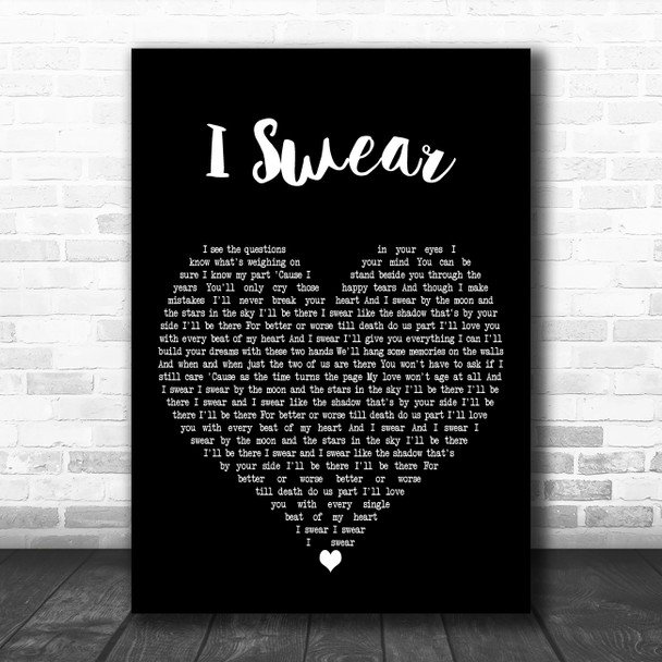 Dominic Kirwan I Swear Black Heart Decorative Wall Art Gift Song Lyric Print