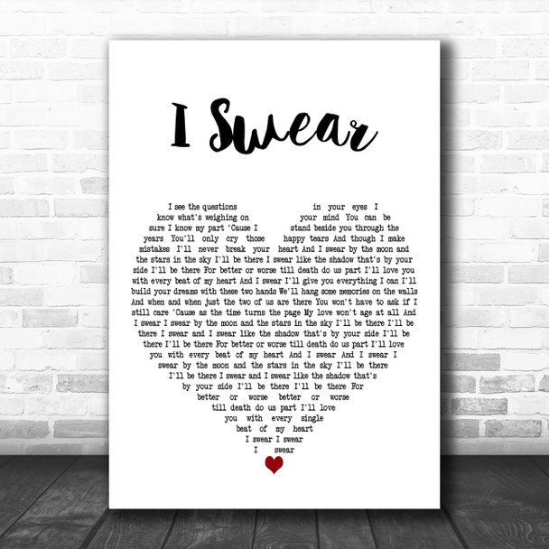 Dominic Kirwan I Swear White Heart Decorative Wall Art Gift Song Lyric Print