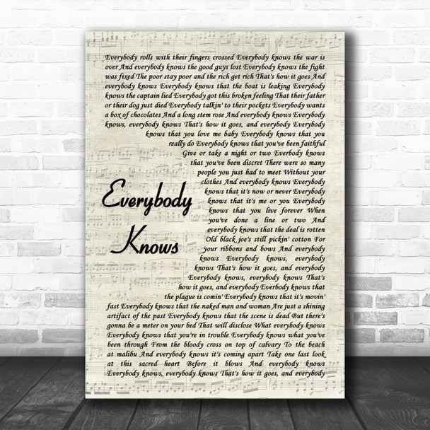 Don Henley Everybody Knows Vintage Script Decorative Wall Art Gift Song Lyric Print