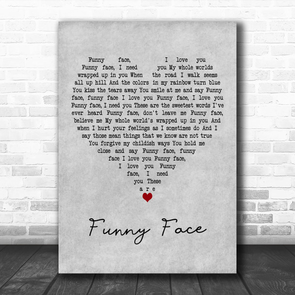 Donna Fargo Funny Face Grey Heart Decorative Wall Art Gift Song Lyric Print