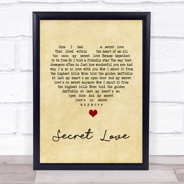 Doris Day Secret Love Vintage Heart Song Lyric Music Wall Art Print