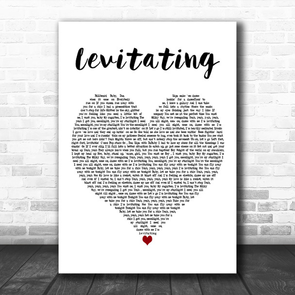 Dua Lipa Featuring DaBaby Levitating White Heart Decorative Wall Art Gift Song Lyric Print